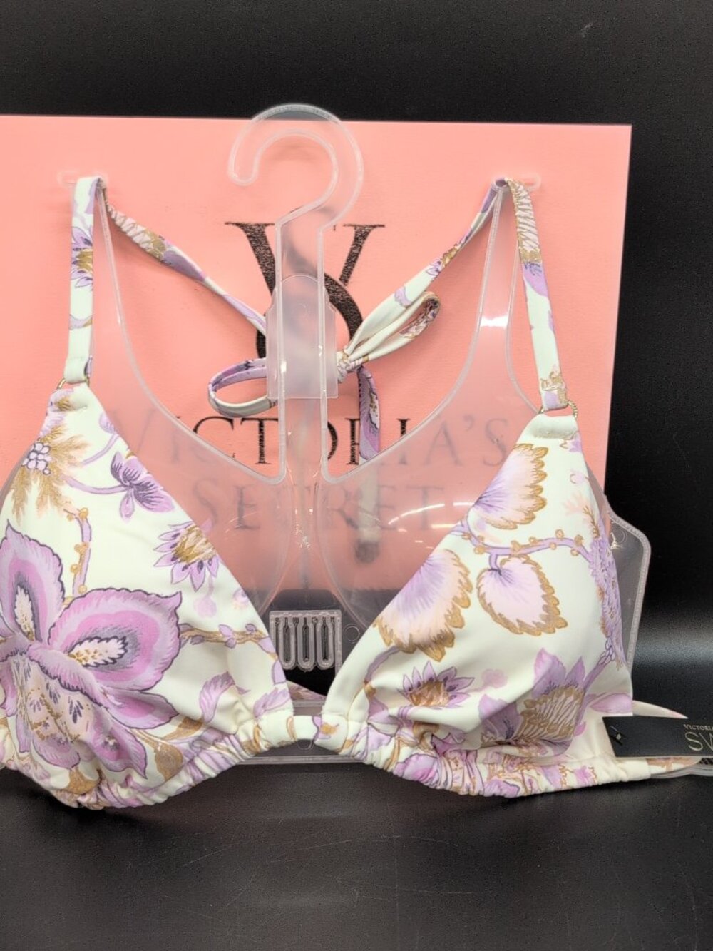 Victoria's Secret Swim Essential Triangle Bikini Top Delicate Violet Floral M NW